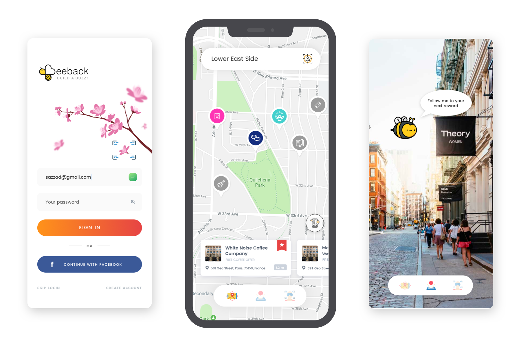 Selection of BeeBack mobile product screens