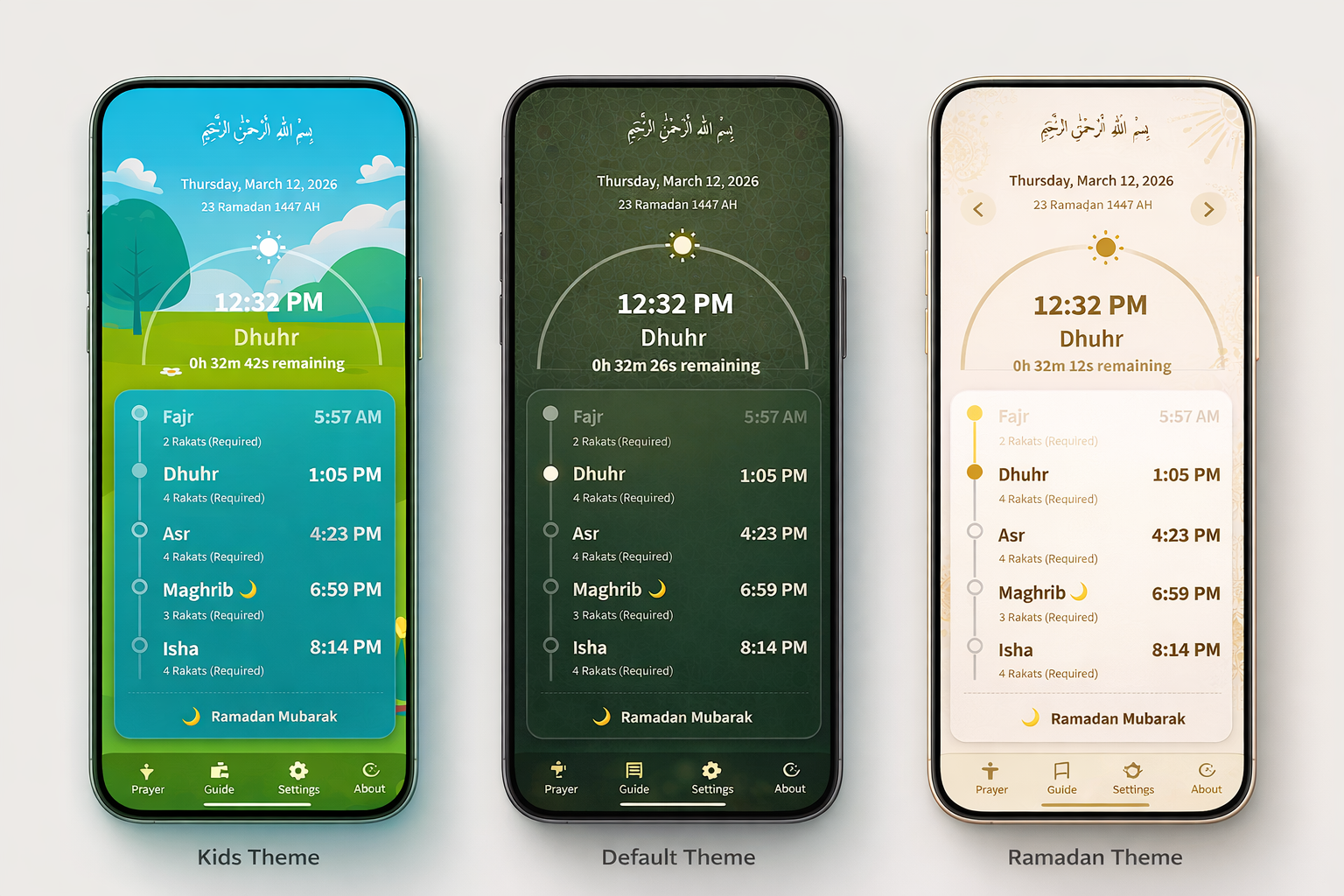 Nimazi default, Ramadan, and kids themes