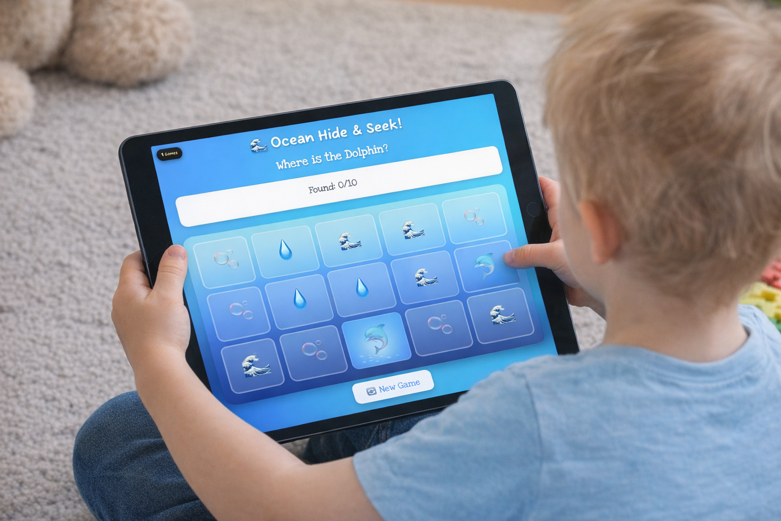 A toddler using ToddlerQuest on a tablet